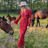 Cecily Long Sleeve Rose Printed Maxi Dress